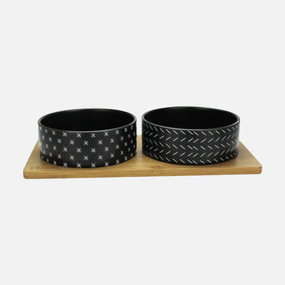 BeOneBreed Black Ceramic Bowls with Bamboo Base - Tail Blazers Etobicoke