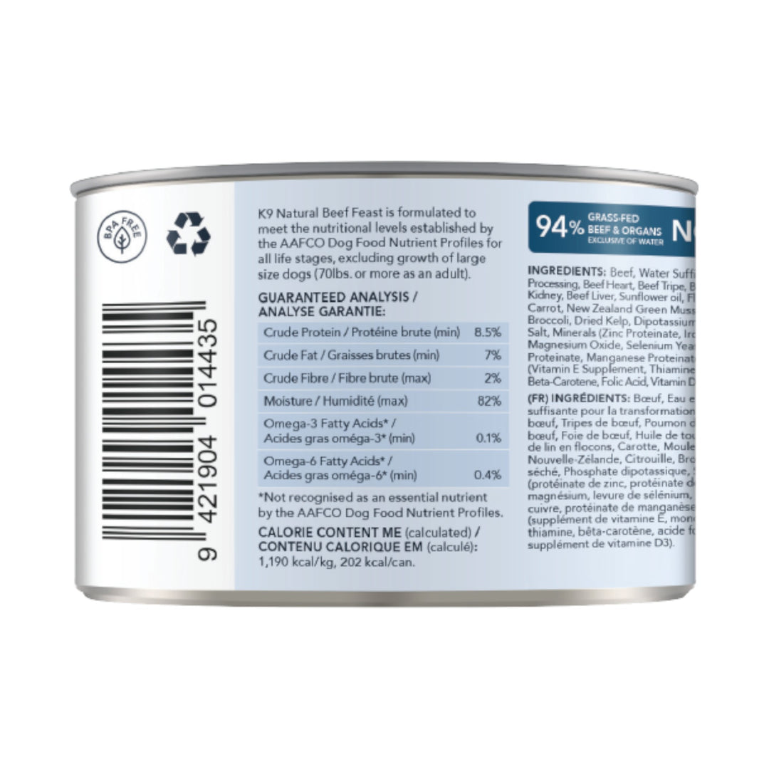 K9 Natural Beef Dog Can (6oz)