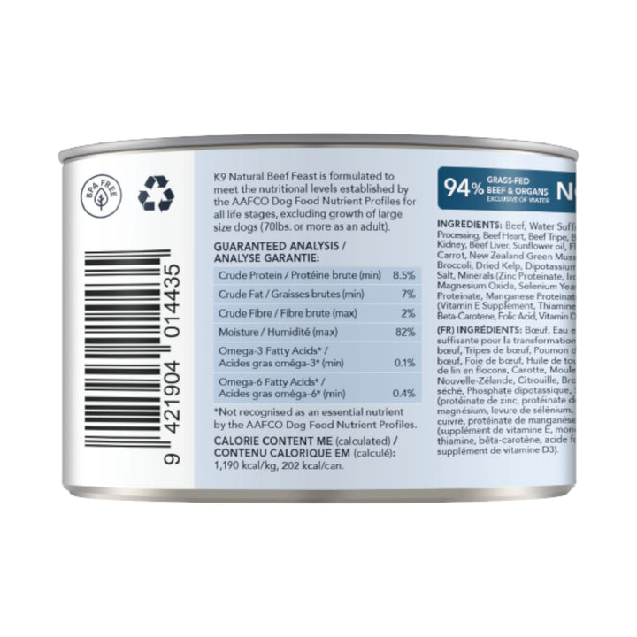 K9 Natural Beef Dog Can (6oz)