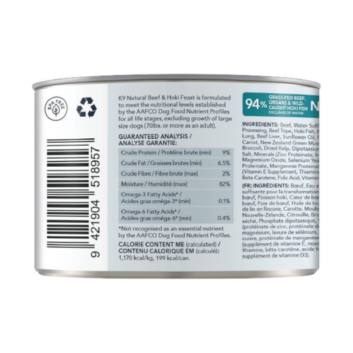 K9 Natural Hoki &amp; Beef Dog Can (6oz)