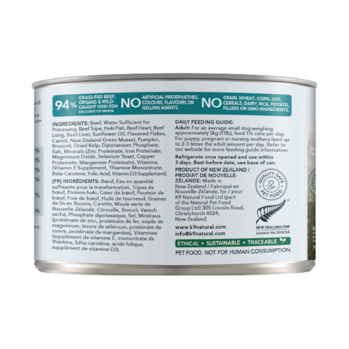 K9 Natural Hoki &amp; Beef Dog Can (6oz)