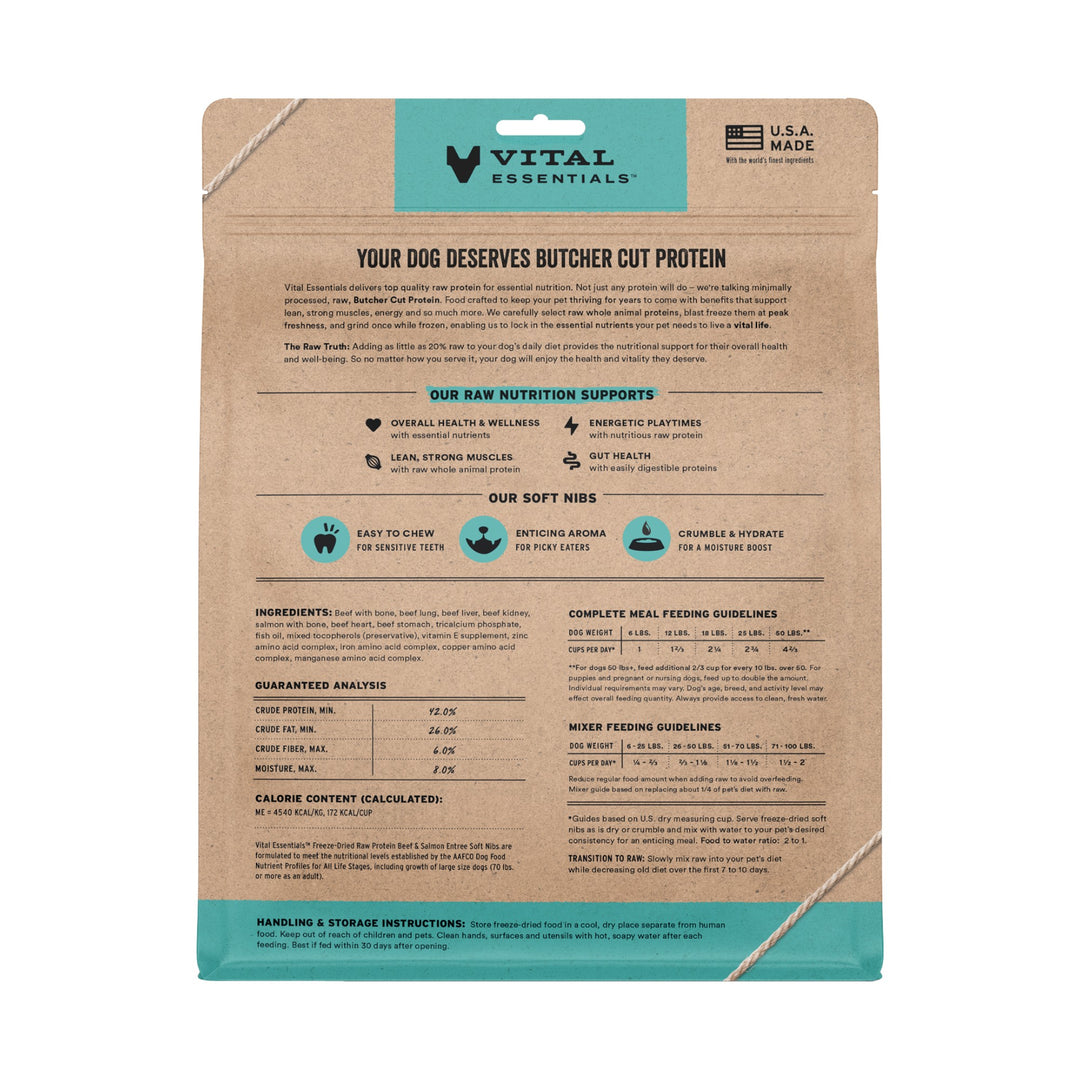 Vital Essentials Beef &amp; Salmon Entree Soft Nibs Dog Food (14oz)