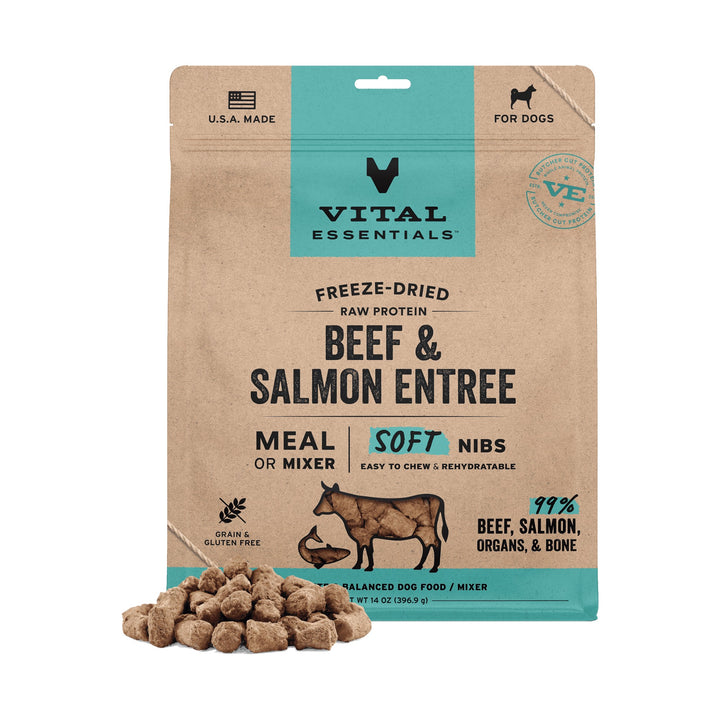 Vital Essentials Beef &amp; Salmon Entree Soft Nibs Dog Food (14oz)