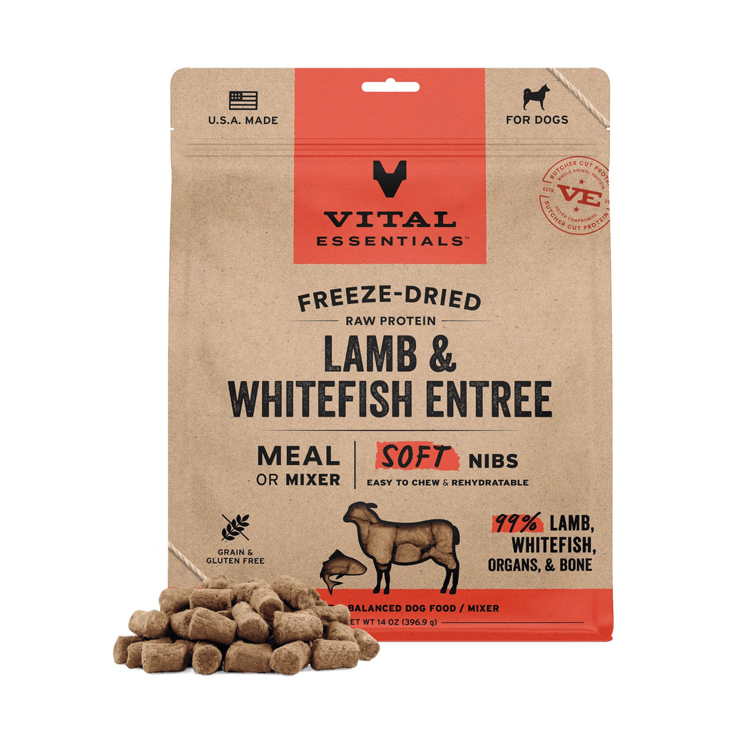 Vital Essentials Lamb &amp; Whitefish Entree Soft Nibs Dog Food (14oz)