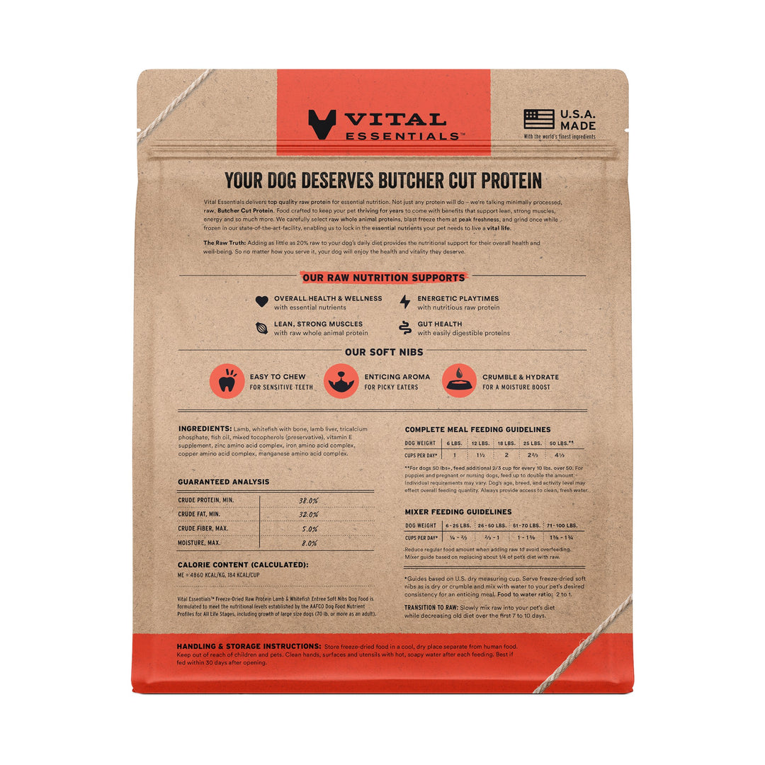Vital Essentials Dog Freeze-Dried Lamb/Whitefish Soft Nibs (3lb)