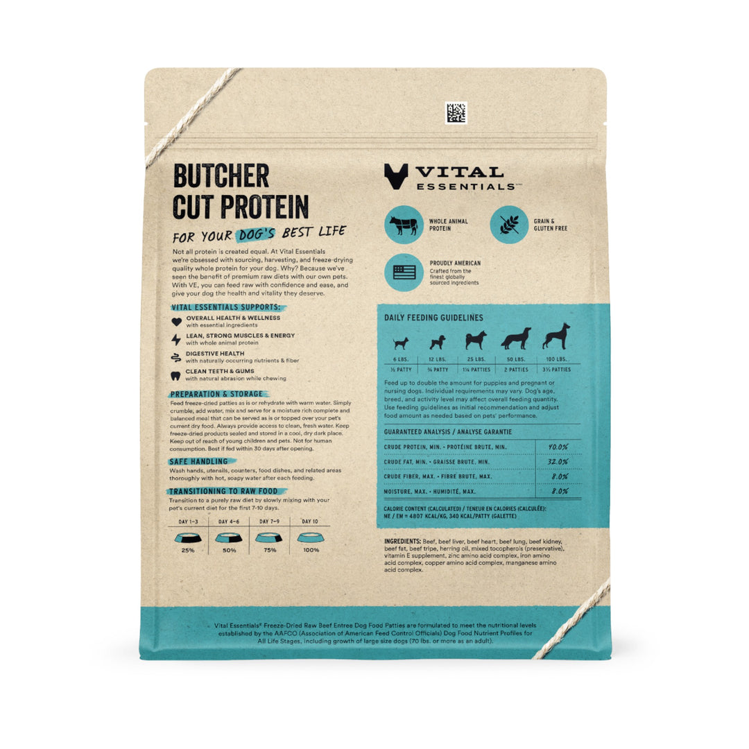 Vital Essentials Dog Freeze-Dried Beef Entree Mini Patties (14oz)