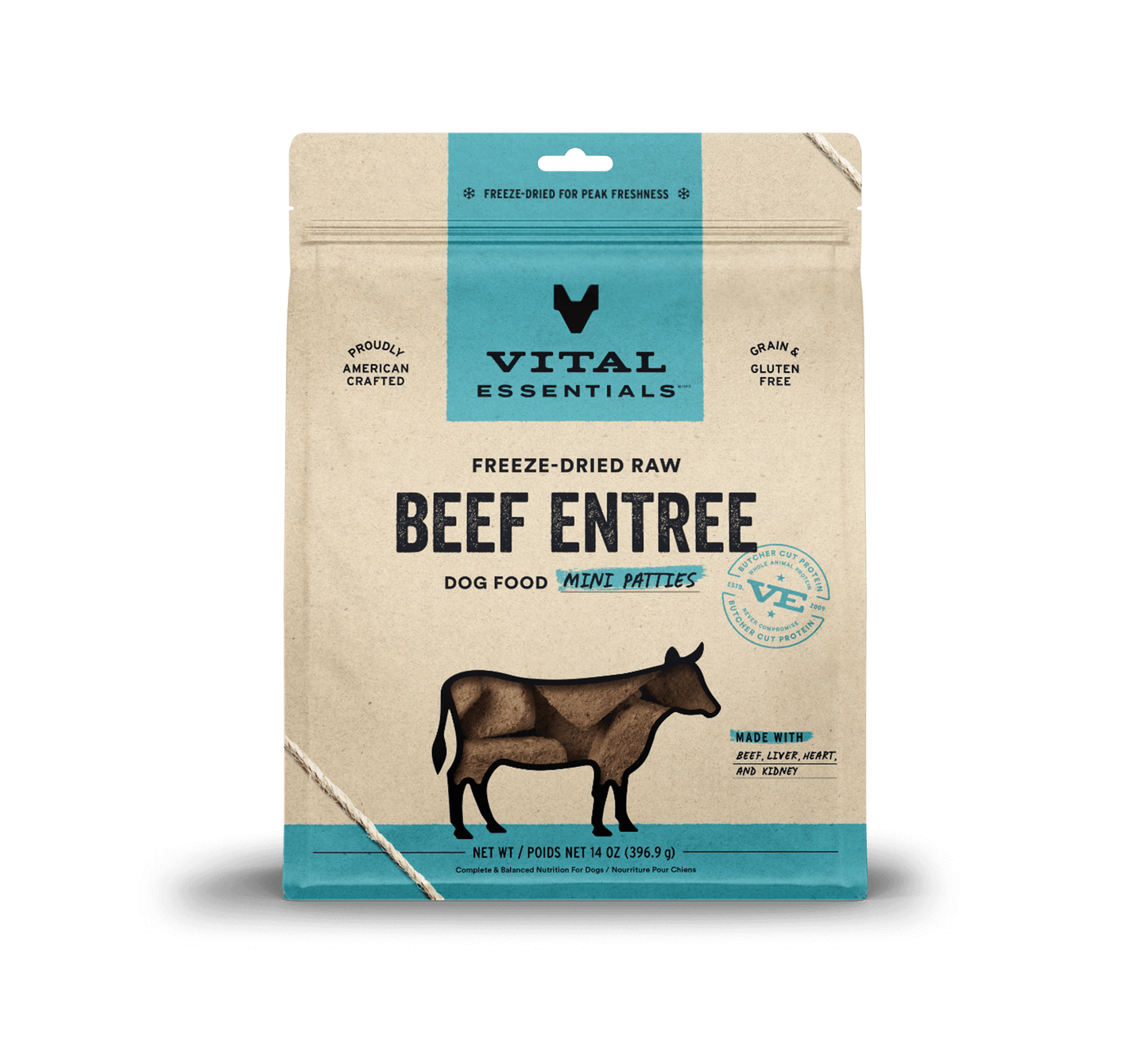 Vital Essentials Dog Freeze-Dried Beef Entree Mini Patties (14oz)