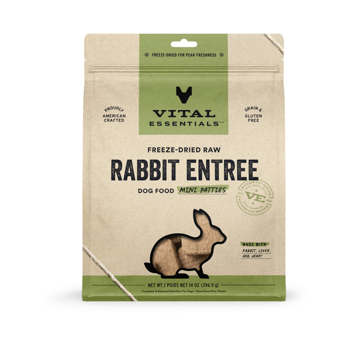 Vital Essentials Dog Freeze-Dried Rabbit Entree Mini Patties (14oz)