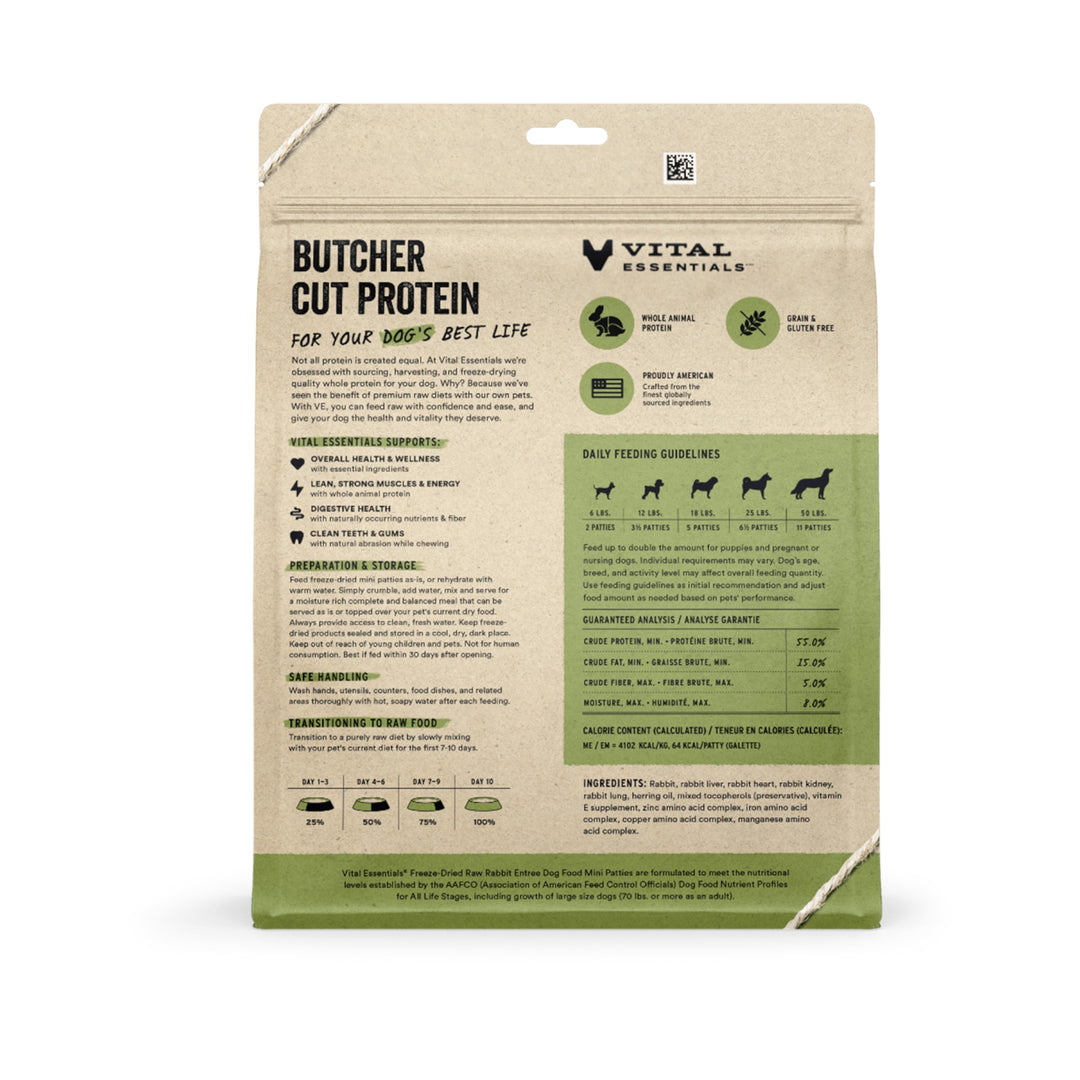Vital Essentials Dog Freeze-Dried Rabbit Entree Mini Patties (14oz)
