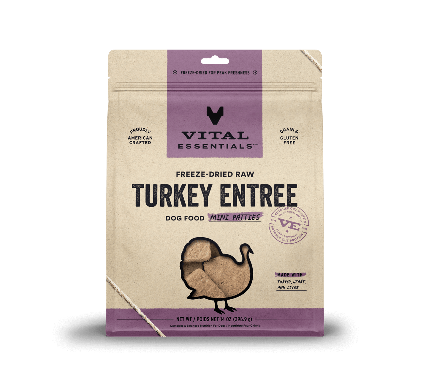Vital Essentials Dog Freeze-Dried Turkey Entree Mini Patties (14oz)