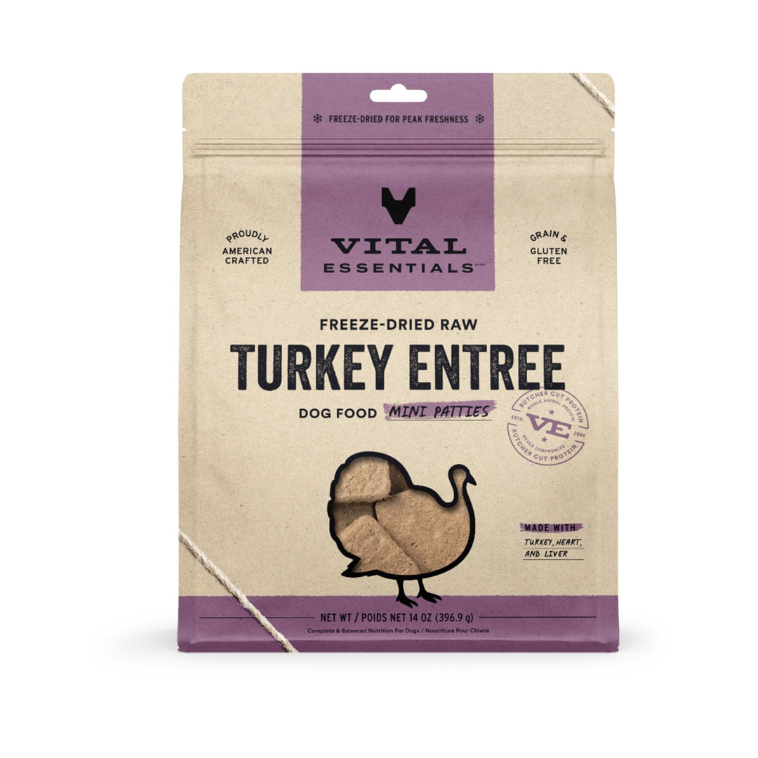 Vital Essentials Dog Freeze-Dried Turkey Entree Mini Patties (14oz)