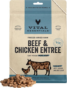 Vital Essentials Freeze-Dried Raw Beef & Chicken Entrée for Cats - Mini Nibs (12oz)