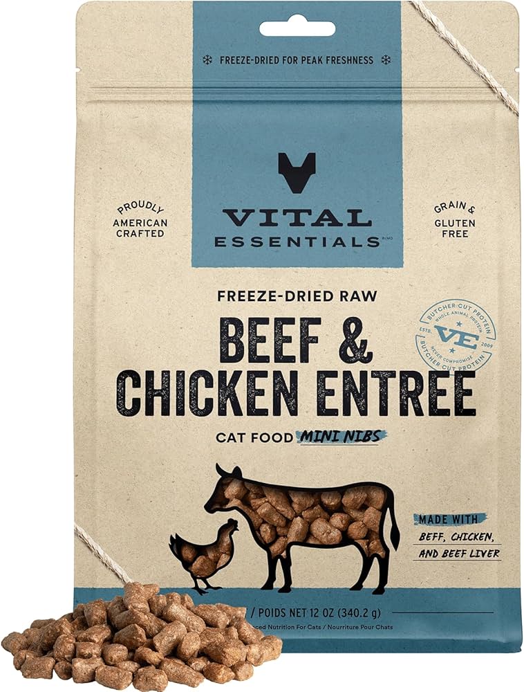 Vital Essentials Freeze-Dried Raw Beef & Chicken Entrée for Cats - Mini Nibs 12oz