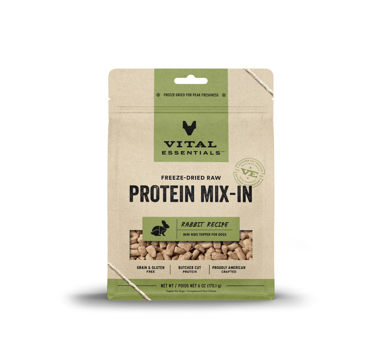 Vital Essentials Dog Freeze-Dried Rabbit Protein Mix In Small Nibs Topper (6oz)