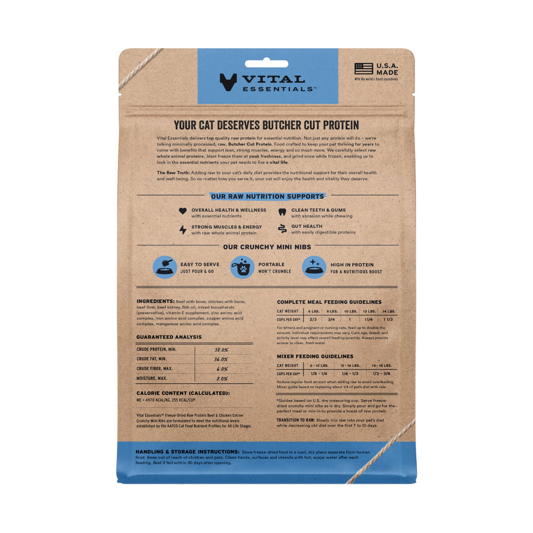 Vital Essentials Freeze-Dried Cat Crunchy Nibs Beef &amp; Chicken (12oz)