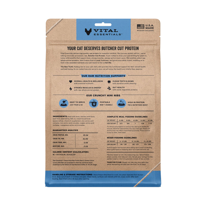 Vital Essentials Freeze-Dried Cat Crunchy Nibs Beef &amp; Chicken (12oz)
