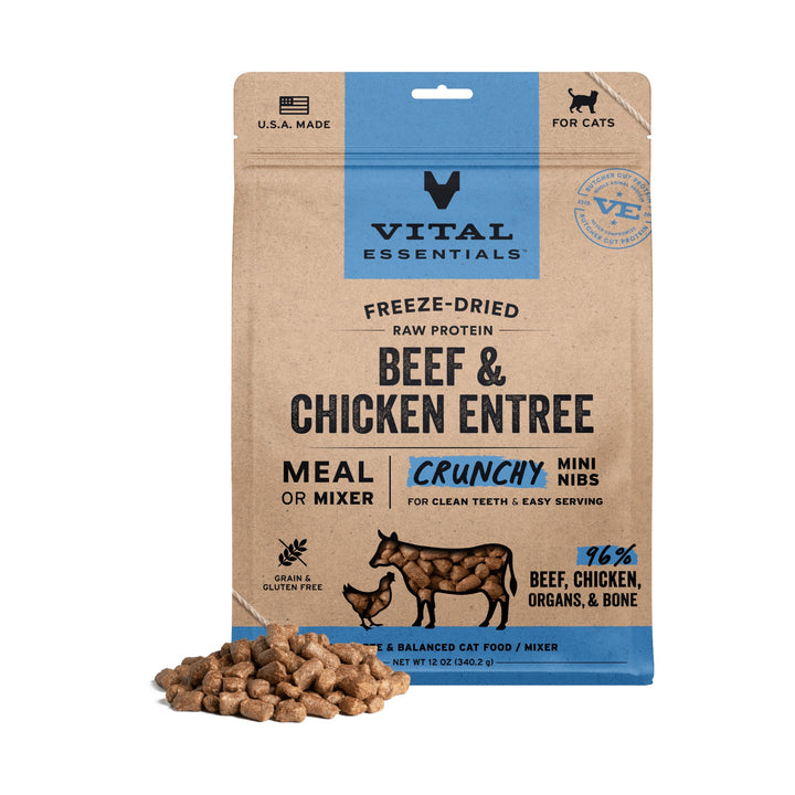 Vital Essentials Freeze-Dried Cat Crunchy Nibs Beef &amp; Chicken (12oz)