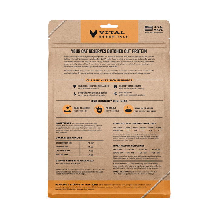 Vital Essentials Cat Freeze-Dried Pork Mini Nibs (12oz)