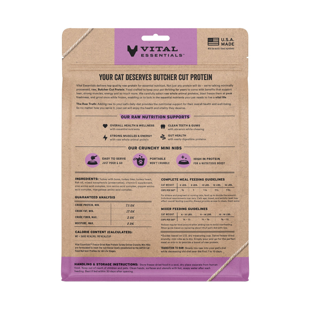 Vital Essentials Cat Freeze-Dried Turkey Mini Nibs (12oz)