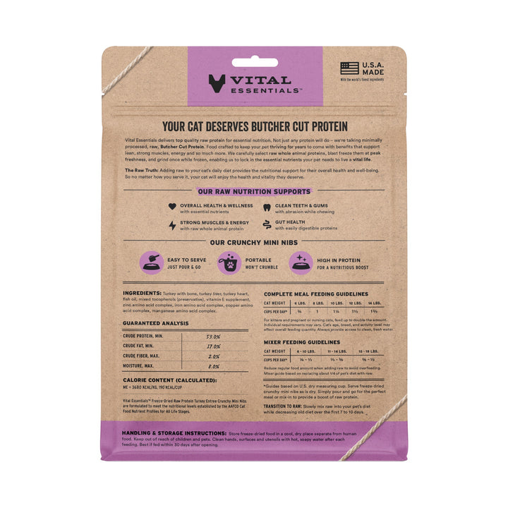 Vital Essentials Cat Freeze-Dried Turkey Mini Nibs (12oz)