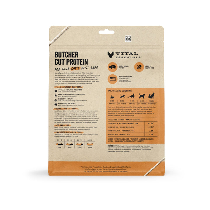 Vital Essentials Cat Freeze-Dried Pork Mini Patties (8oz)