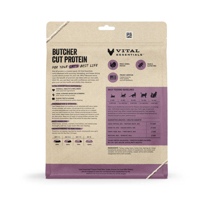 Vital Essentials Cat Freeze-Dried Turkey Mini Patty (15oz)