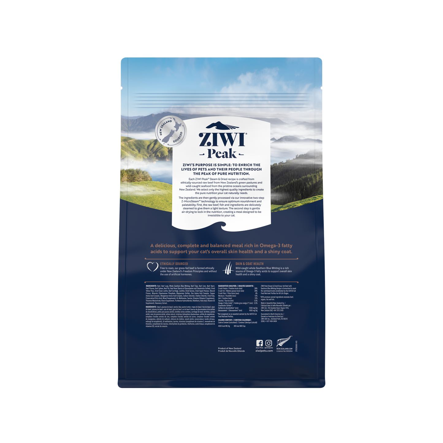 Ziwi Ziwipeak Cat Steam & Dried Beef with Southern Blue Whiting (2.2kg)