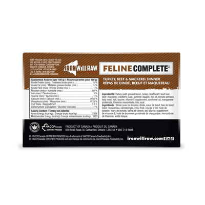 Iron Will Raw Feline Complete Turkey, Beef &amp; Mackerel Dinner (3lb)