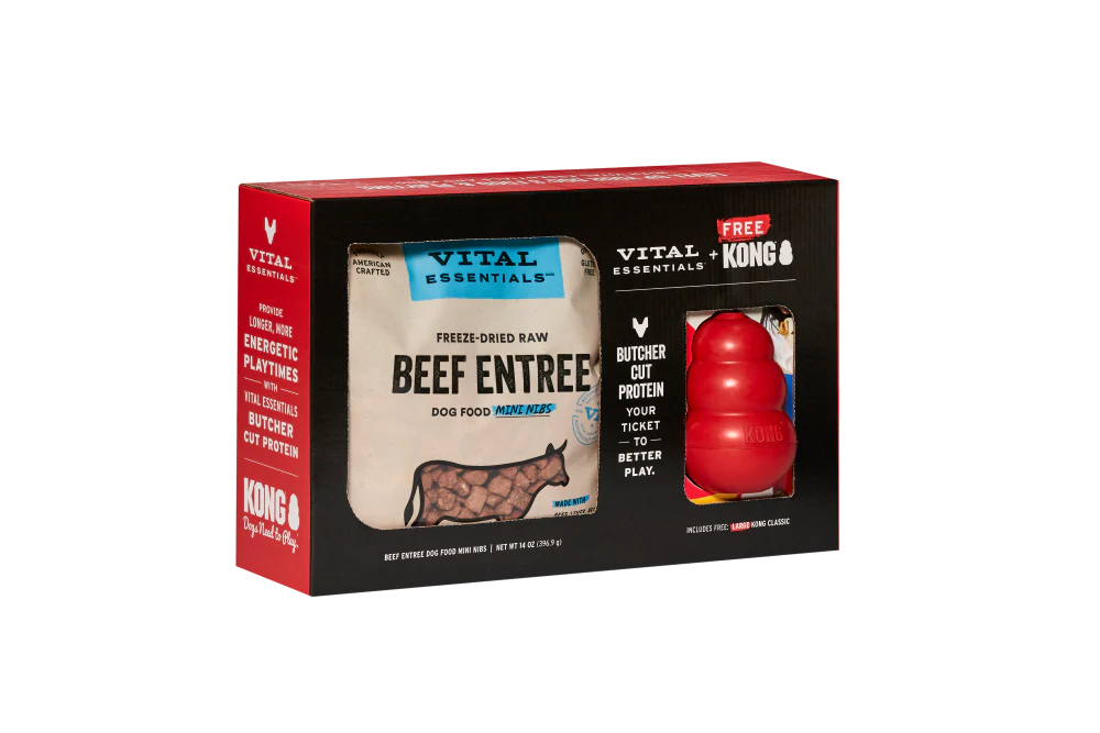 Vital Essentials Dog Freeze-Dried Beef Mini Nibs w/Large Kong Toy (14oz) VE DOG FD BEEF MINI NIBS 14OZ-LG KONG