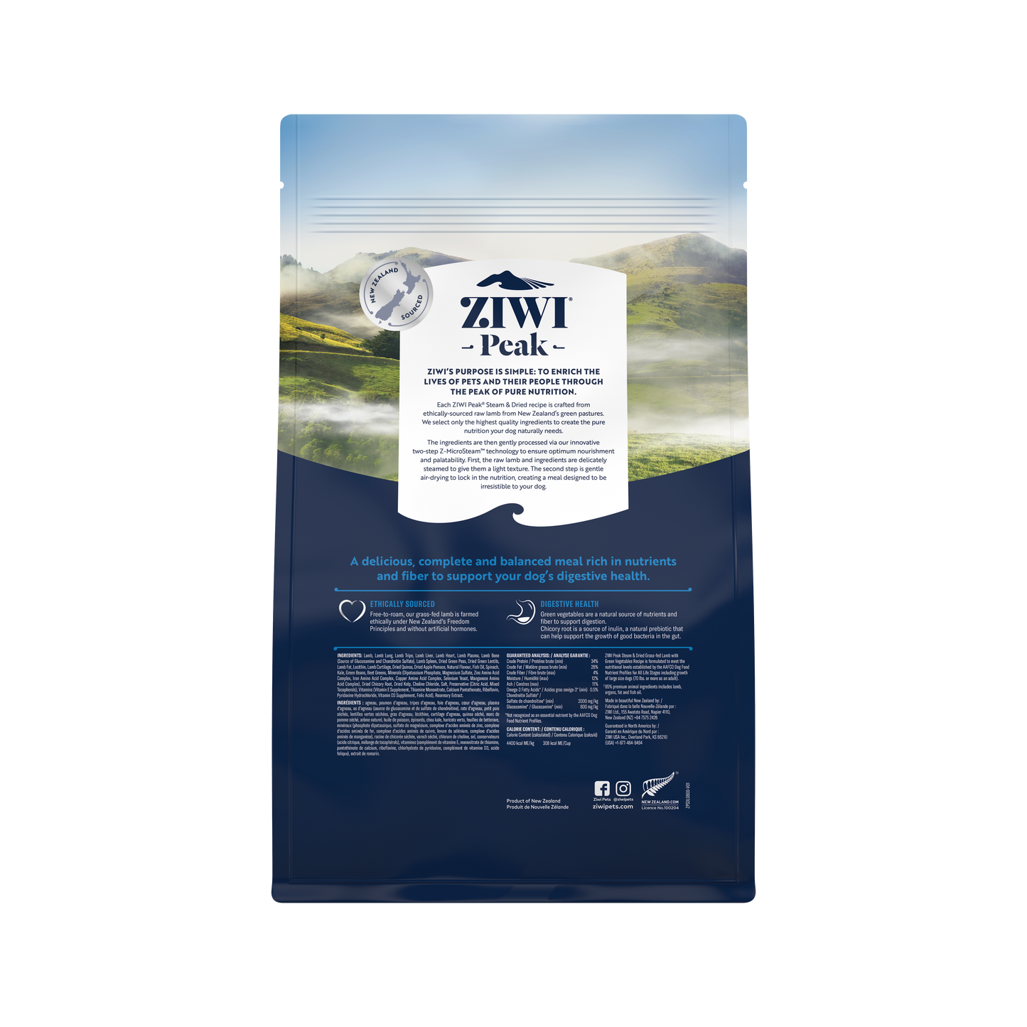 Ziwi Ziwipeak Dog Steam & Dried Lamb & Green Veggies (800g)