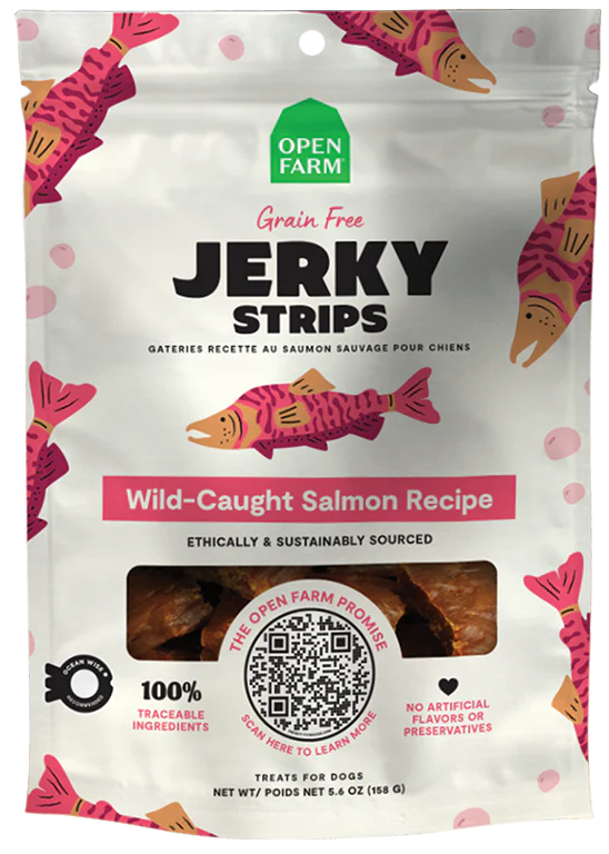 OPEN FARM JERKY STRIPS SALMON 5.6OZ - Tail Blazers Etobicoke