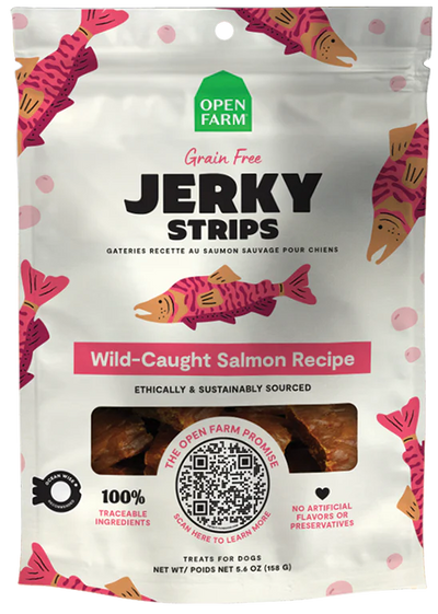 OPEN FARM JERKY STRIPS SALMON 5.6OZ - Tail Blazers Etobicoke