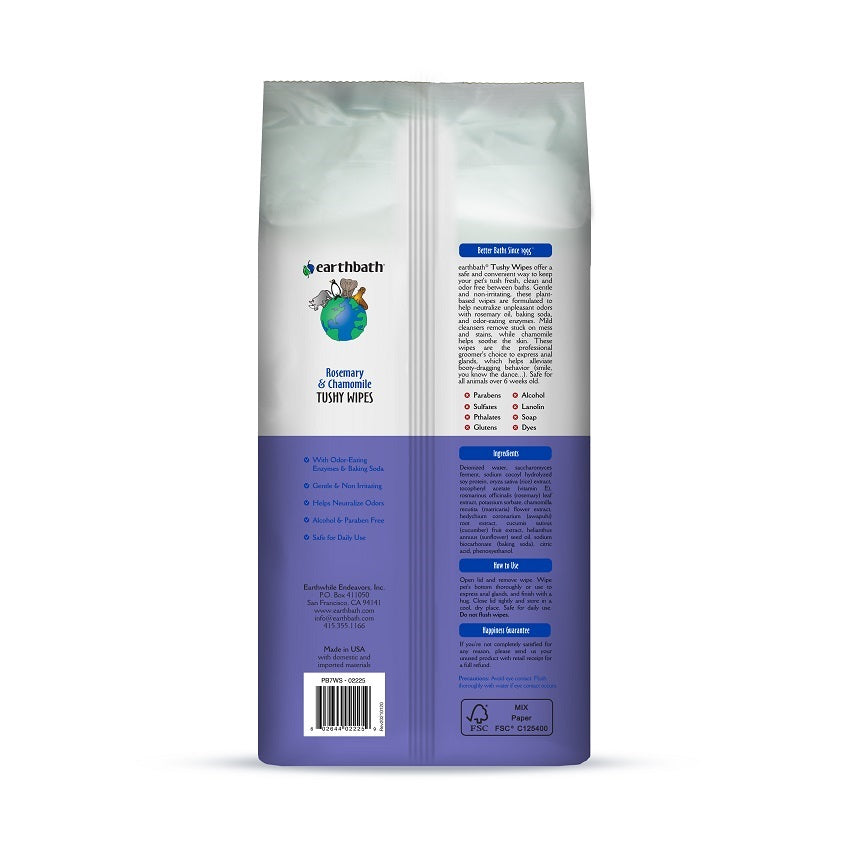 Earthbath Tushy Wipes Rosemary & Chamomile 100 ct
