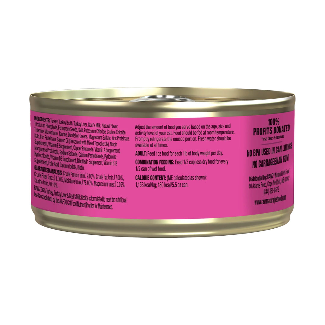 Rawz Turkey &amp; Turkey Liver &amp; Goats Milk Cat Can (5.5oz)