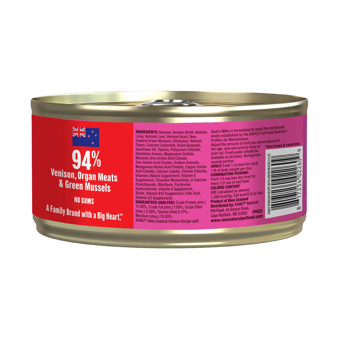 Rawz 94% Venison/Green Mussel Cat Pate (6oz)