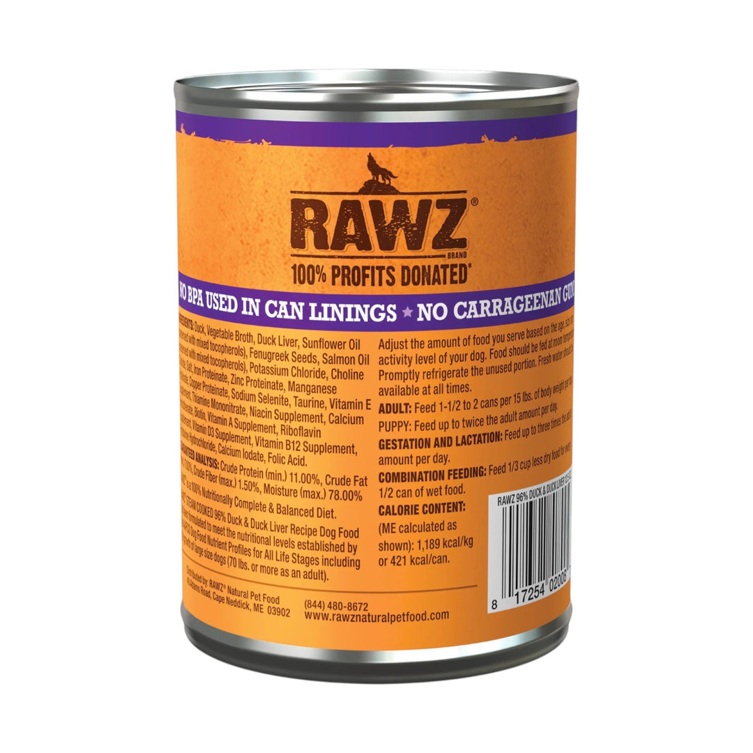Rawz Duck &amp; Duck Liver Canned Dog Food (12.5oz)