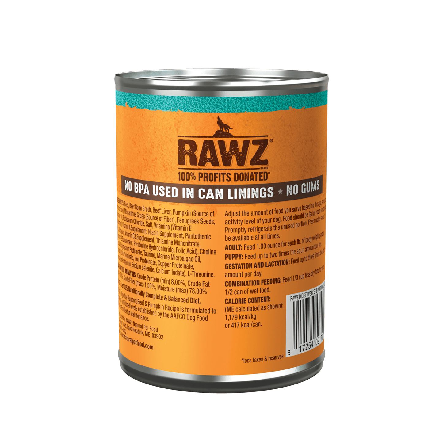 Rawz Digestive Beef & Pumpkin Canned Dog Food 12.5oz