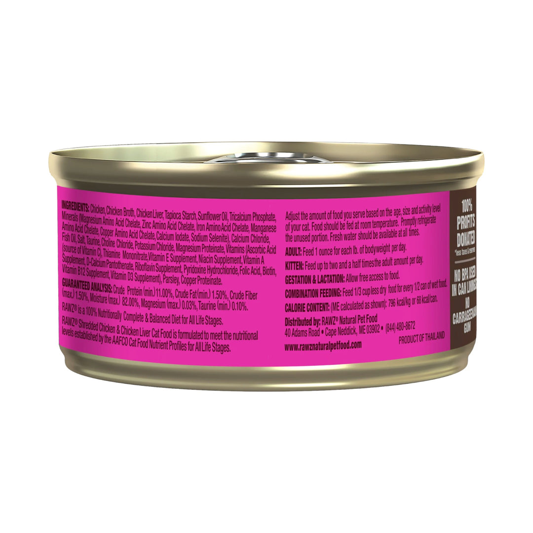Rawz Shredded Chicken &amp; Chicken Liver Cat Can Recipe (3oz)