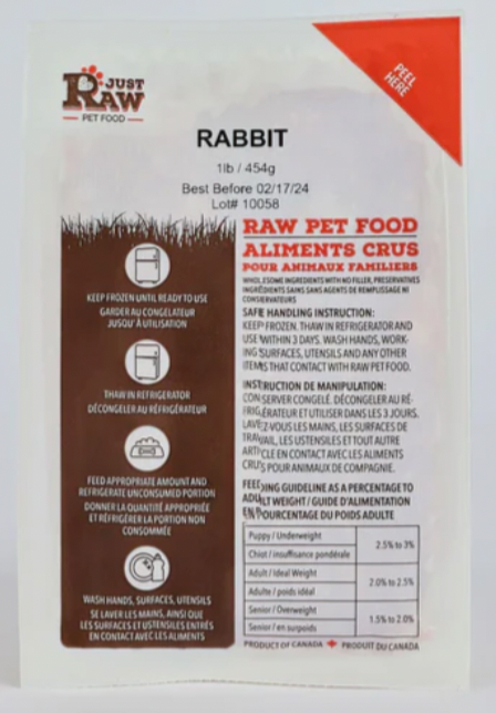 JUST RAW RABBIT TRIAL PACK 1LB - Tail Blazers Etobicoke