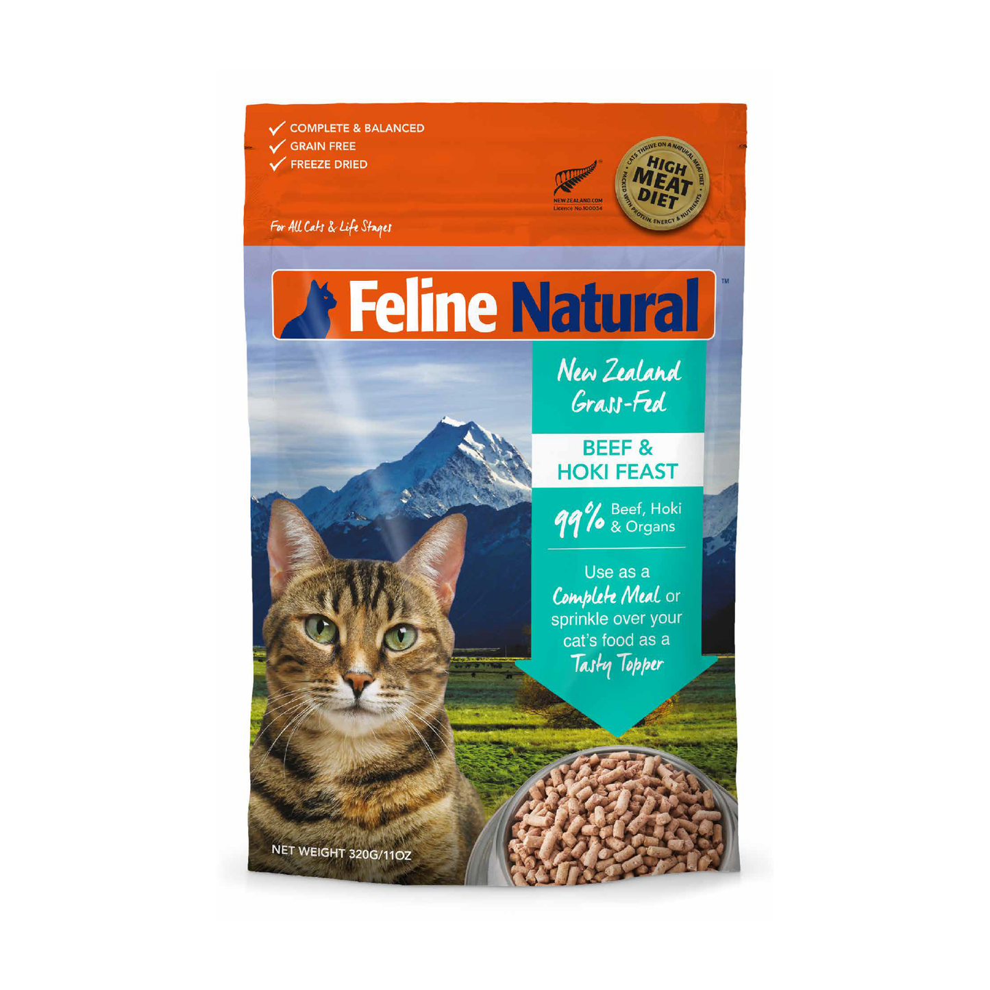 Feline Natural Freeze-Dried Beef & Hoki Cat Food (100g)