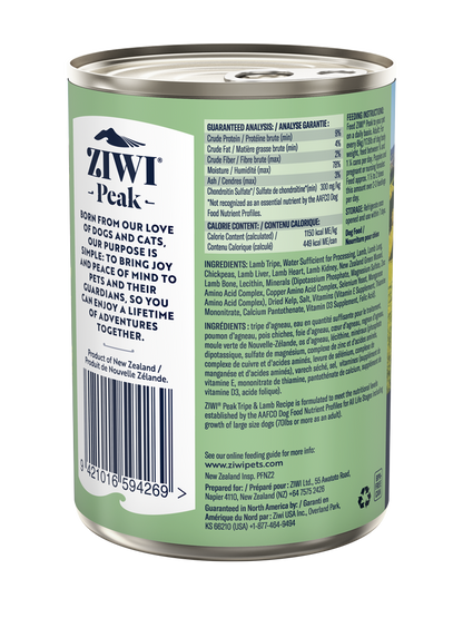 Ziwi Ziwipeak Dog Tripe & Lamb Can (390g)