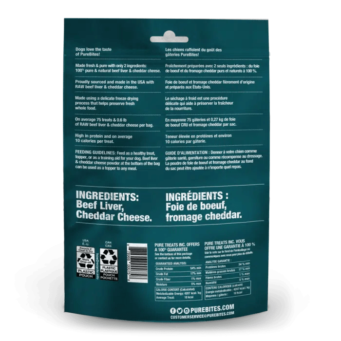 PureBites Freeze-Dried Beef Liver &amp; Cheddar Cheese Treat (120g) - Tail Blazers Etobicoke