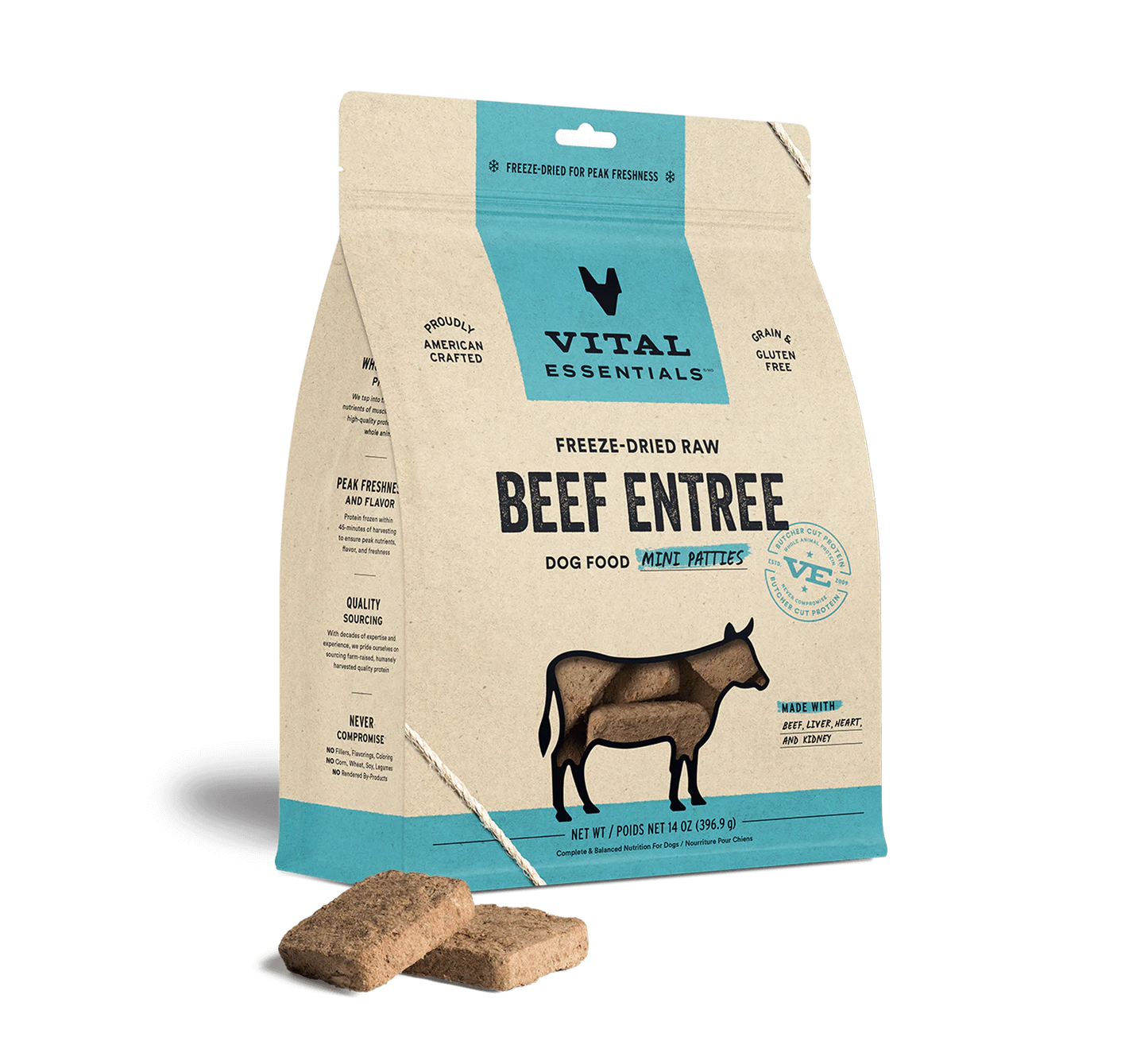 Vital Essentials Dog Freeze-Dried Beef Entree Mini Patties (14oz) - Tail Blazers Etobicoke