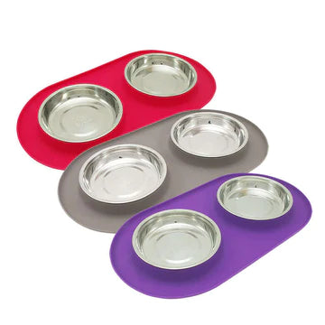 MM DOUBLE SILICONE/SS BOWL CAT PURP MED - Tail Blazers Etobicoke