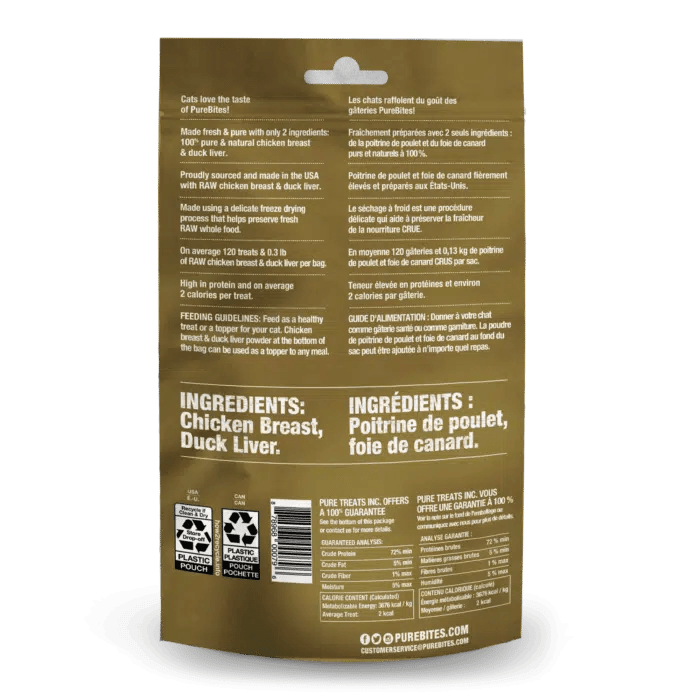 PureBites Cat Freeze-Dried Chicken Breast &amp; Duck Liver Treat (32g) - Tail Blazers Etobicoke