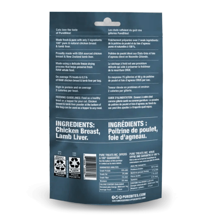 PureBites Cat Freeze-Dried Chicken Breast &amp; Lamb Liver Treat (28g) - Tail Blazers Etobicoke