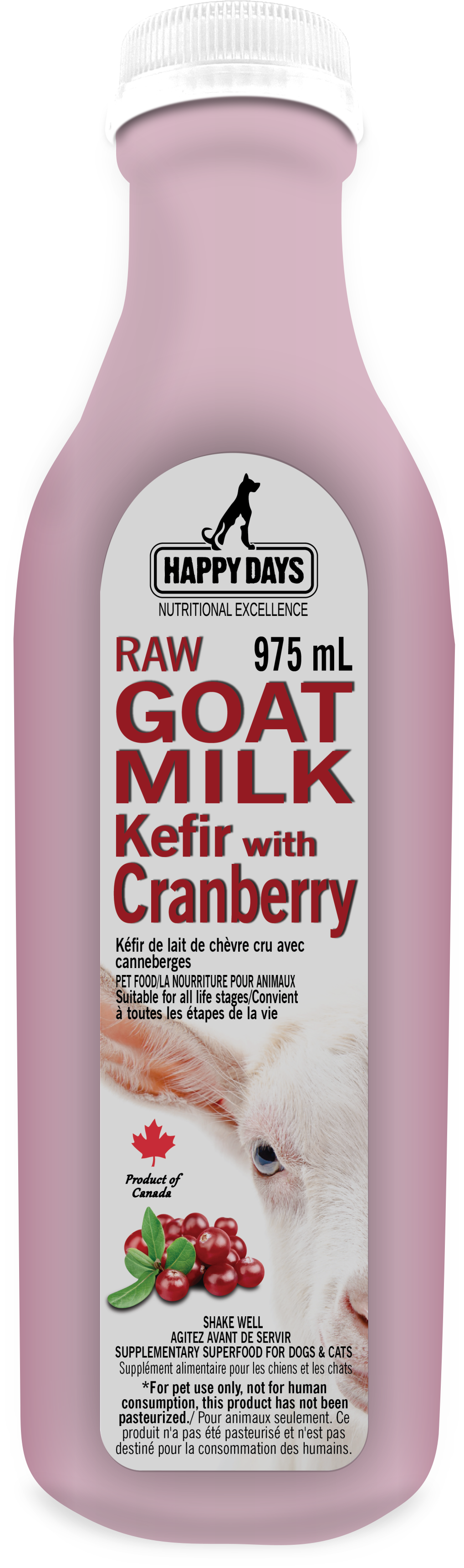 Happy Days Raw Fermtented Goat Milk Kefir With Cranberry (975ml)
