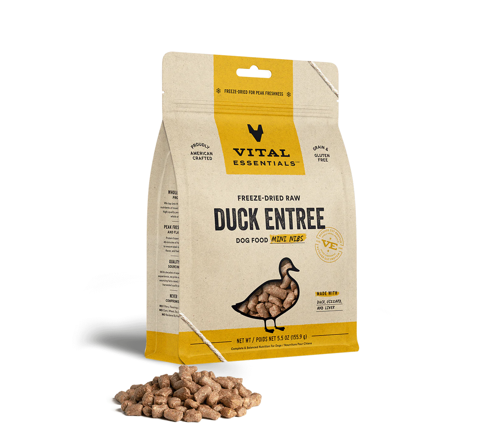 Vital Essential Dog Freeze-Dried Duck Mini Nibs (5.5oz) - Tail Blazers Etobicoke