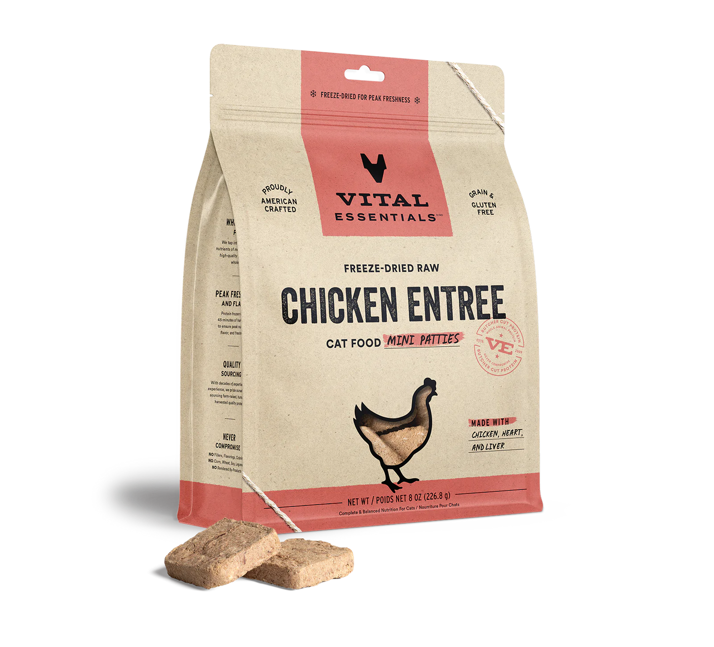 Vital Essentials Cat Freeze-Dried Chicken Entree Mini Patties (8oz) - Tail Blazers Etobicoke