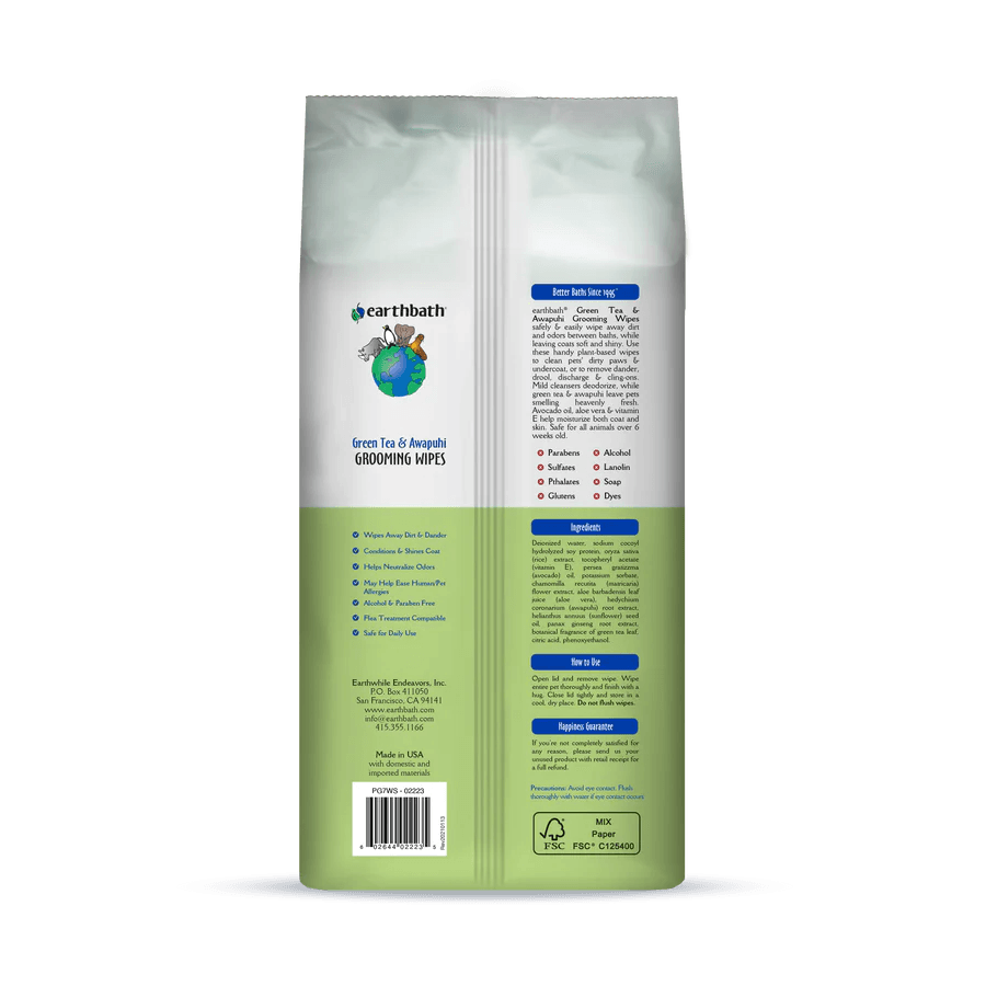 Earth Bath Green Tea & Awapuhi Grooming Wipes (100ct) - Tail Blazers Etobicoke